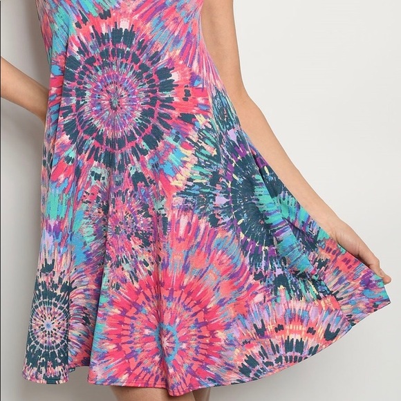 ❌DONATED❌Fuchsia Pink Multicolor Tie Dye Lightweight Tank Dress - Picture 2 of 8